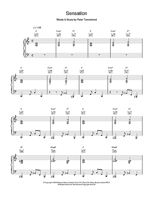 Preview The Who Sensation Rock sheet music, notes and chords for Piano, Vocal & Guitar (Right-Hand Melody), SKU: 15791 sheet music, piano notes, chords, guitar tabs, score, transpose, transcribe, how to play, guide, download, learn, tutorial, progression, song, artist, awards, billboard, mtv, vh1, tour, single, album, release