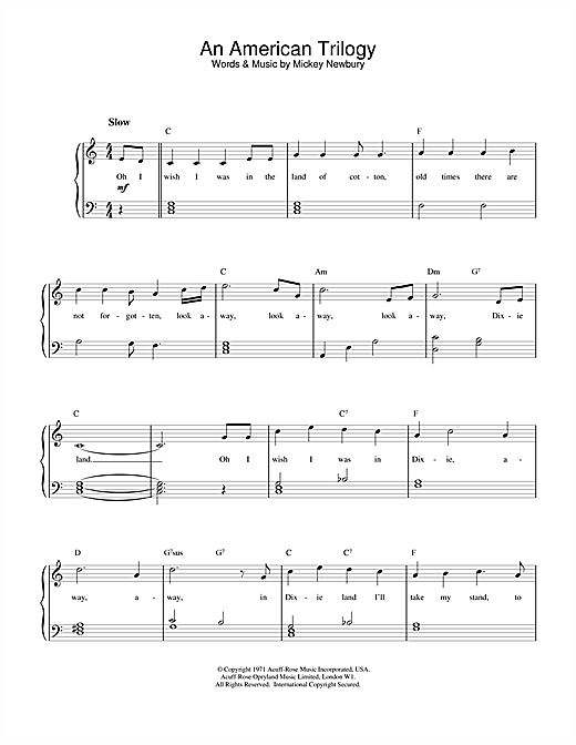 Preview Elvis Presley An American Trilogy Pop sheet music, notes and chords for Piano, SKU: 15800 sheet music, piano notes, chords, guitar tabs, score, transpose, transcribe, how to play, guide, download, learn, tutorial, progression, song, artist, awards, billboard, mtv, vh1, tour, single, album, release