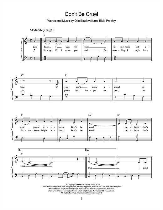 Preview Elvis Presley Don't Be Cruel Pop sheet music, notes and chords for Piano, SKU: 15804 sheet music, piano notes, chords, guitar tabs, score, transpose, transcribe, how to play, guide, download, learn, tutorial, progression, song, artist, awards, billboard, mtv, vh1, tour, single, album, release