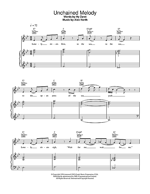 Preview The Righteous Brothers Unchained Melody Pop sheet music, notes and chords for Piano, Vocal & Guitar, SKU: 15887 sheet music, piano notes, chords, guitar tabs, score, transpose, transcribe, how to play, guide, download, learn, tutorial, progression, song, artist, awards, billboard, mtv, vh1, tour, single, album, release