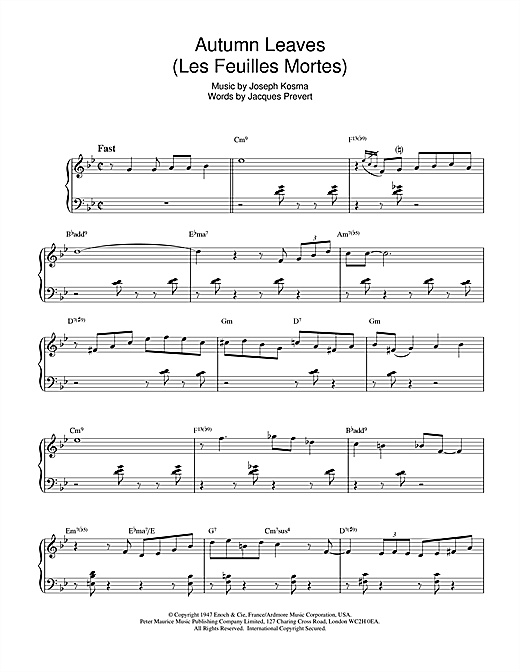 Preview Bill Evans Autumn Leaves (Les Feuilles Mortes) Jazz sheet music, notes and chords for Piano, SKU: 15891 sheet music, piano notes, chords, guitar tabs, score, transpose, transcribe, how to play, guide, download, learn, tutorial, progression, song, artist, awards, billboard, mtv, vh1, tour, single, album, release