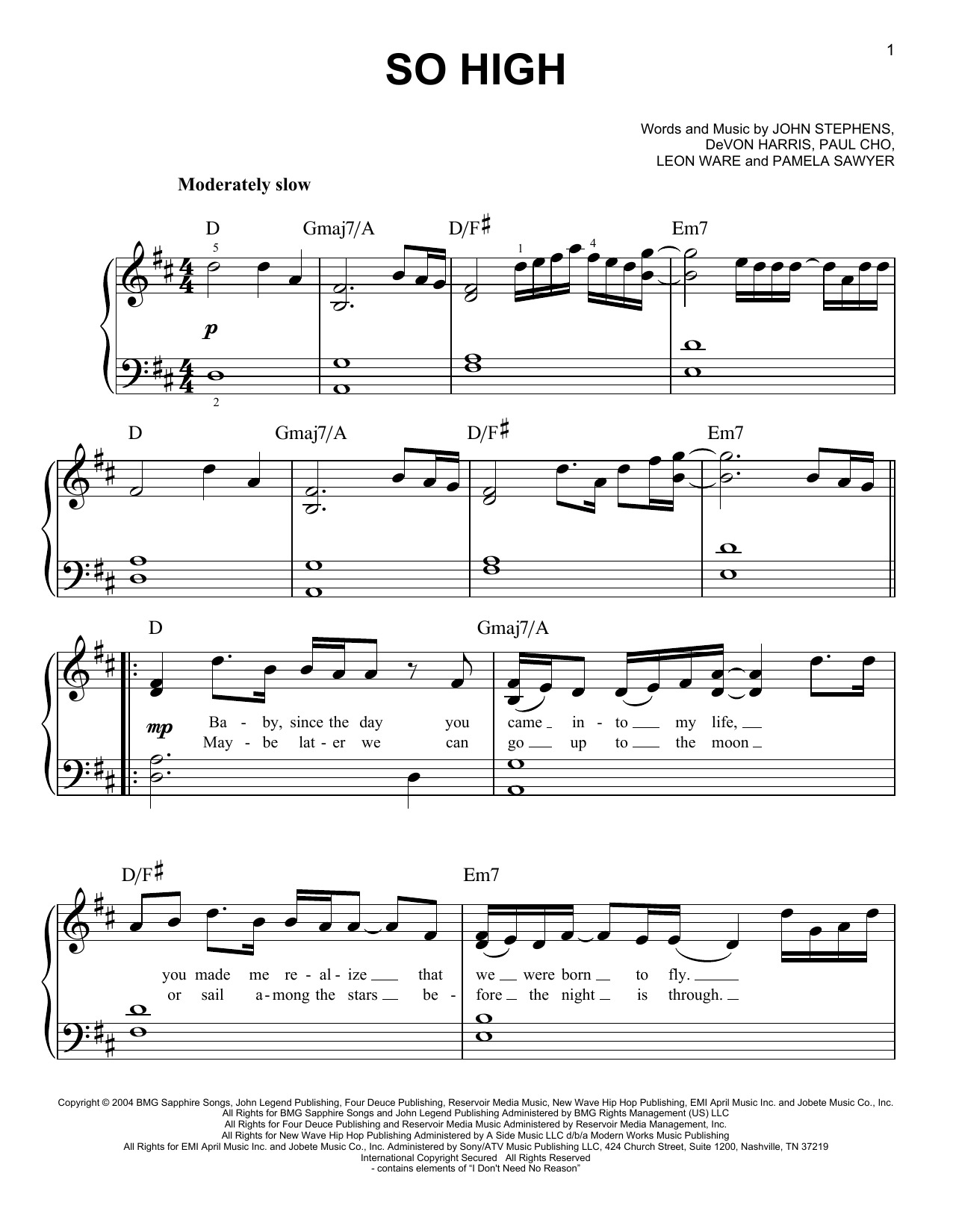 Preview John Legend So High Pop sheet music, notes and chords for Easy Piano, SKU: 158958 sheet music, piano notes, chords, guitar tabs, score, transpose, transcribe, how to play, guide, download, learn, tutorial, progression, song, artist, awards, billboard, mtv, vh1, tour, single, album, release