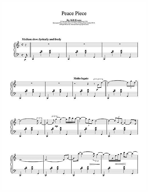 Preview Bill Evans Peace Piece Jazz sheet music, notes and chords for Piano, SKU: 15897 sheet music, piano notes, chords, guitar tabs, score, transpose, transcribe, how to play, guide, download, learn, tutorial, progression, song, artist, awards, billboard, mtv, vh1, tour, single, album, release