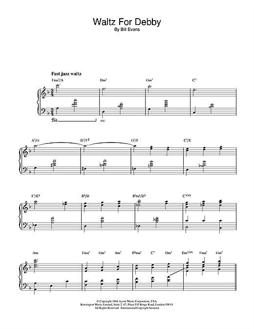 Preview Bill Evans Waltz For Debby Jazz sheet music, notes and chords for Piano, SKU: 15903 sheet music, piano notes, chords, guitar tabs, score, transpose, transcribe, how to play, guide, download, learn, tutorial, progression, song, artist, awards, billboard, mtv, vh1, tour, single, album, release