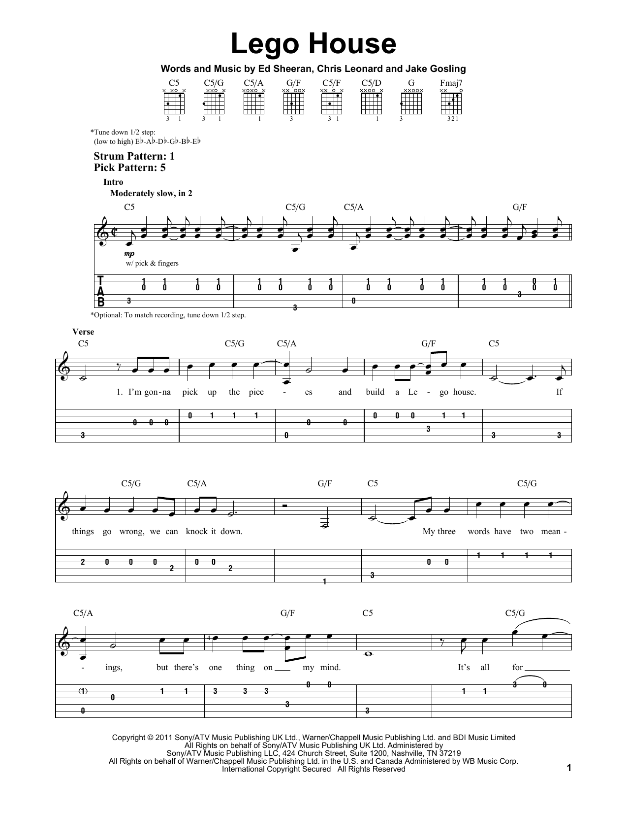 Preview Ed Sheeran Lego House Pop sheet music, notes and chords for Easy Guitar Tab, SKU: 159413 sheet music, piano notes, chords, guitar tabs, score, transpose, transcribe, how to play, guide, download, learn, tutorial, progression, song, artist, awards, billboard, mtv, vh1, tour, single, album, release