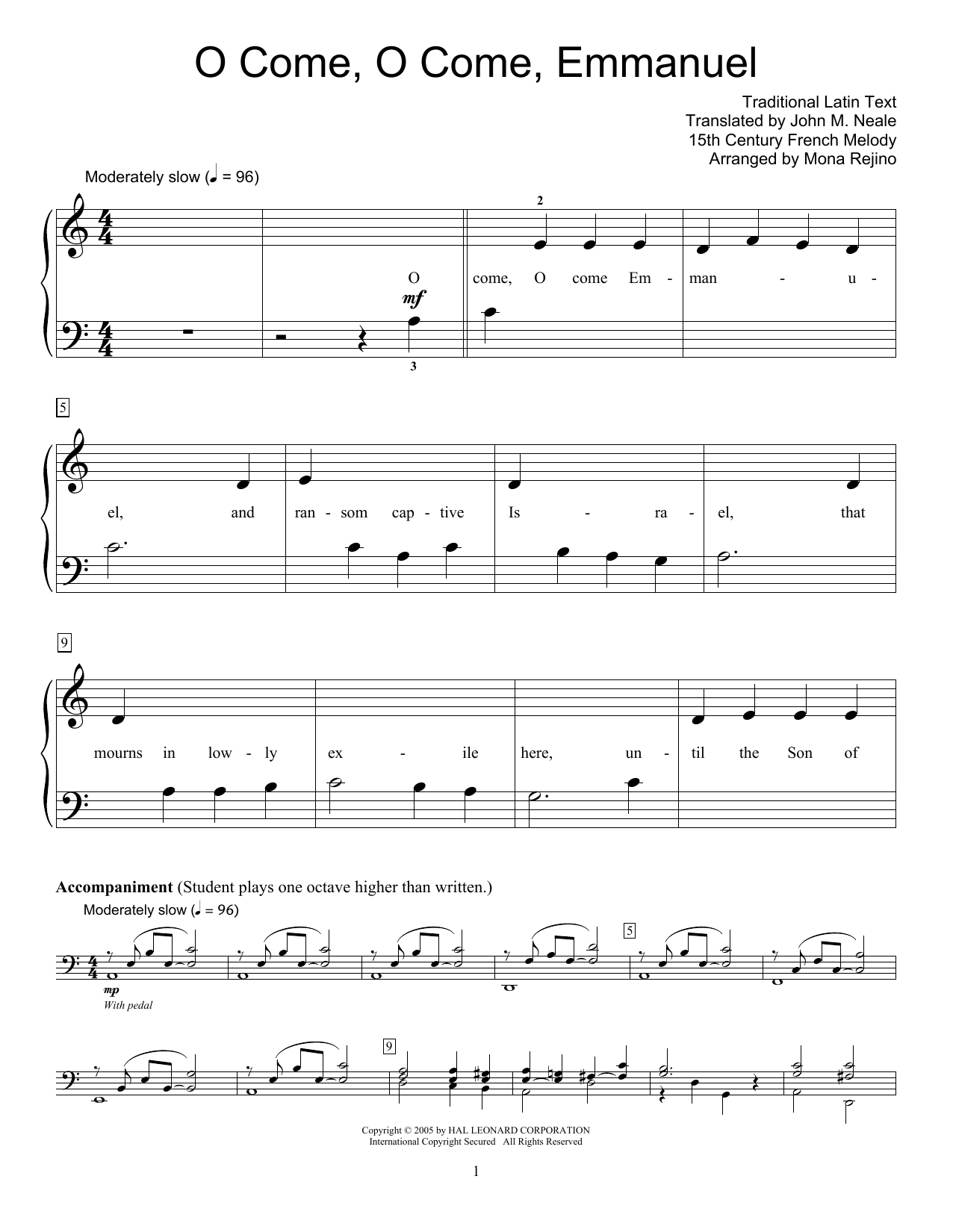 15th Century French Melody O Come, O Come, Emmanuel sheet music notes and chords. Download Printable PDF.