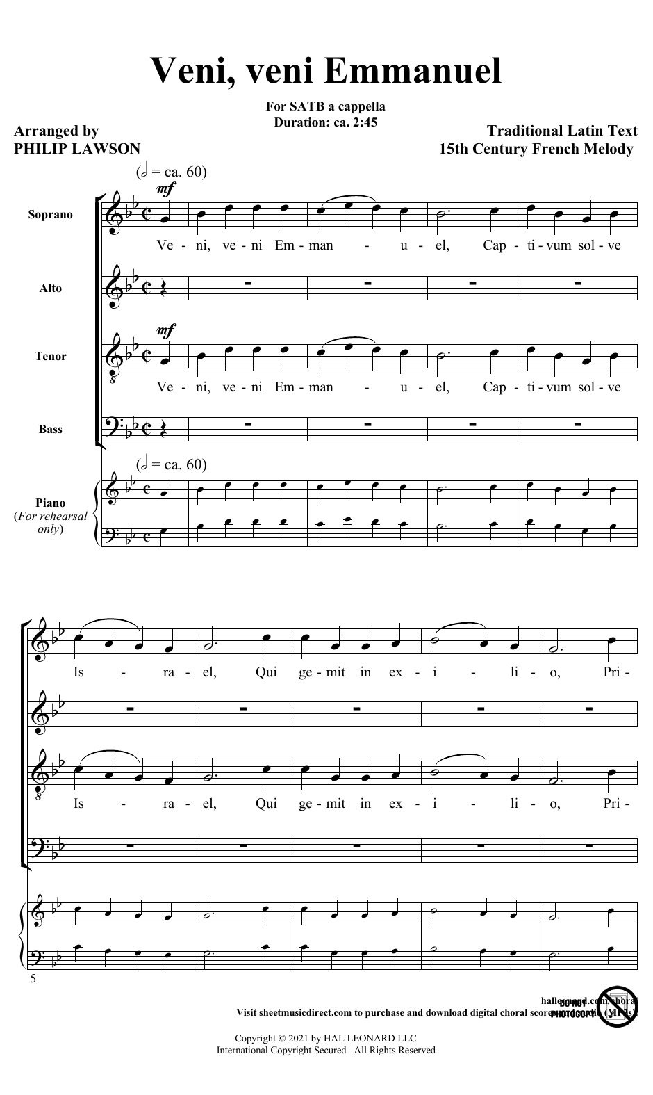 15th Century French Melody Veni, Veni Emmanuel (arr. Philip Lawson) sheet music notes and chords. Download Printable PDF.