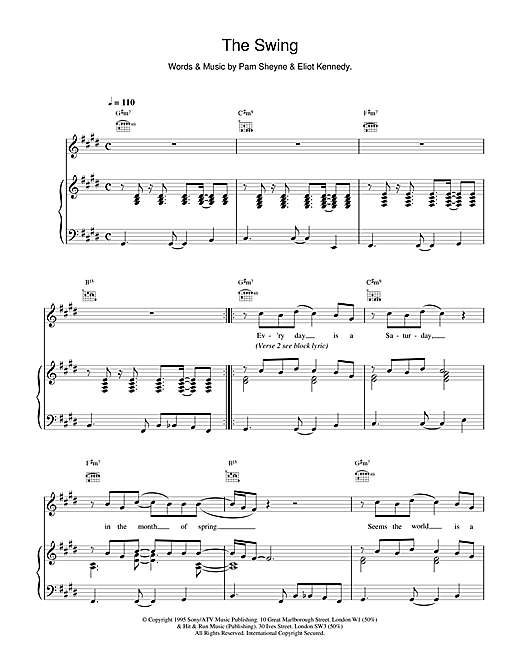 Preview 911 The Swing Pop sheet music, notes and chords for Piano, Vocal & Guitar (Right-Hand Melody), SKU: 16257 sheet music, piano notes, chords, guitar tabs, score, transpose, transcribe, how to play, guide, download, learn, tutorial, progression, song, artist, awards, billboard, mtv, vh1, tour, single, album, release
