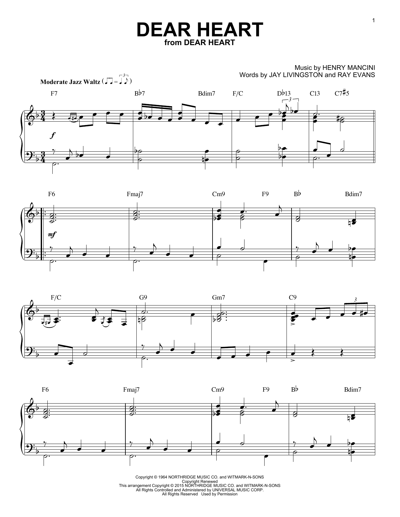 Preview Henry Mancini Dear Heart Jazz sheet music, notes and chords for Piano, SKU: 162698 sheet music, piano notes, chords, guitar tabs, score, transpose, transcribe, how to play, guide, download, learn, tutorial, progression, song, artist, awards, billboard, mtv, vh1, tour, single, album, release
