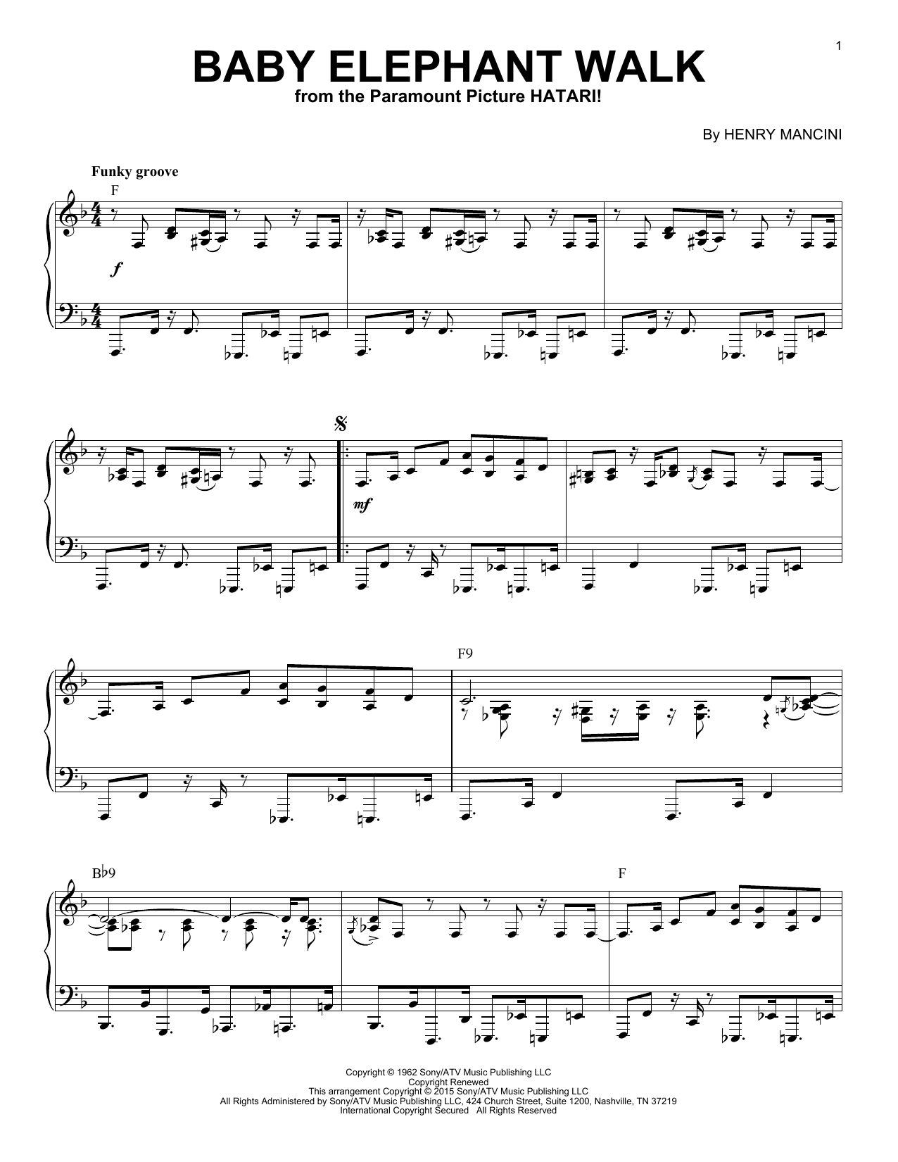 Preview Henry Mancini Baby Elephant Walk Jazz sheet music, notes and chords for Piano, SKU: 162705 sheet music, piano notes, chords, guitar tabs, score, transpose, transcribe, how to play, guide, download, learn, tutorial, progression, song, artist, awards, billboard, mtv, vh1, tour, single, album, release