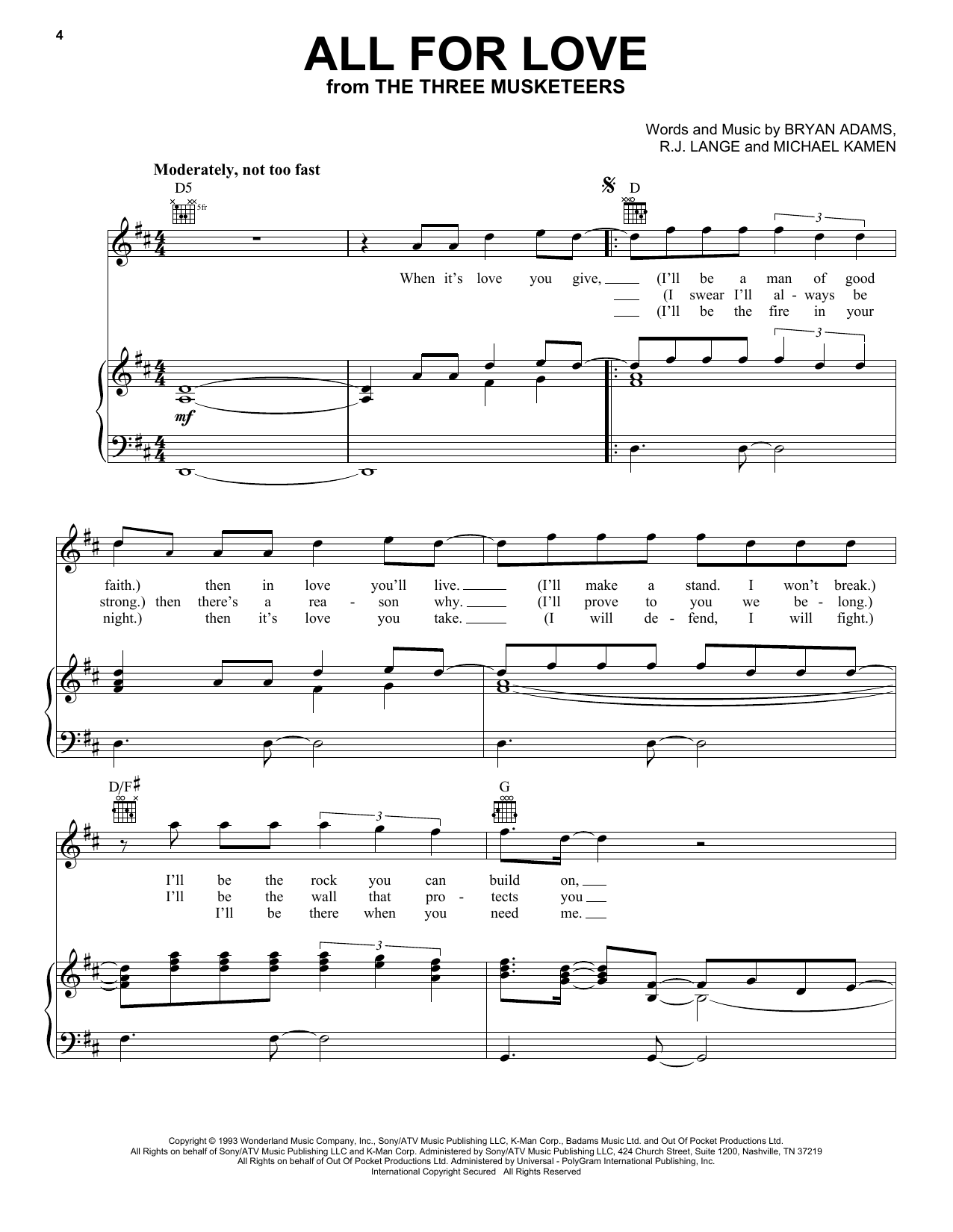 Preview Bryan Adams, Rod Stewart & Sting All For Love Film and TV sheet music, notes and chords for Piano, Vocal & Guitar (Right-Hand Melody), SKU: 16273 sheet music, piano notes, chords, guitar tabs, score, transpose, transcribe, how to play, guide, download, learn, tutorial, progression, song, artist, awards, billboard, mtv, vh1, tour, single, album, release