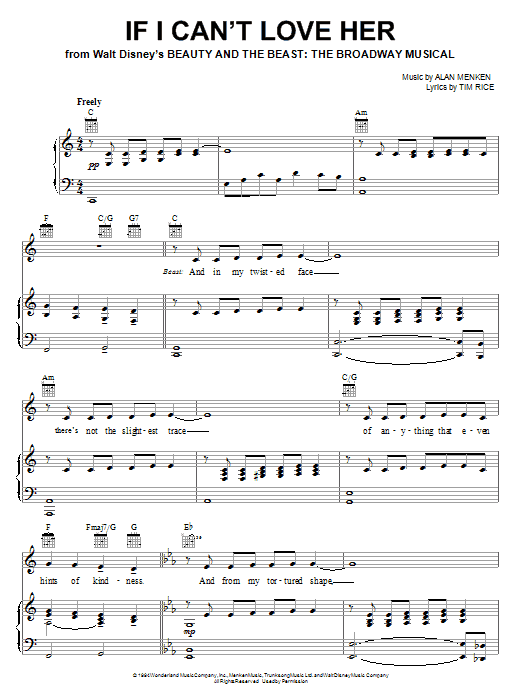 Preview Alan Menken If I Can't Love Her Broadway sheet music, notes and chords for Piano, Vocal & Guitar (Right-Hand Melody), SKU: 16279 sheet music, piano notes, chords, guitar tabs, score, transpose, transcribe, how to play, guide, download, learn, tutorial, progression, song, artist, awards, billboard, mtv, vh1, tour, single, album, release