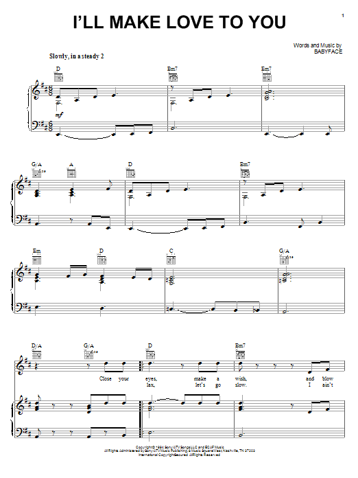 Preview Boyz II Men I'll Make Love To You Pop sheet music, notes and chords for Piano, Vocal & Guitar (Right-Hand Melody), SKU: 16283 sheet music, piano notes, chords, guitar tabs, score, transpose, transcribe, how to play, guide, download, learn, tutorial, progression, song, artist, awards, billboard, mtv, vh1, tour, single, album, release