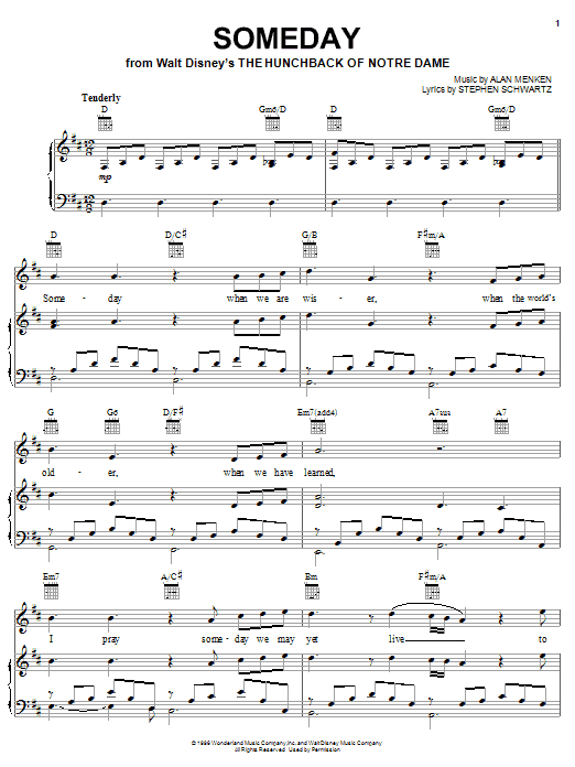 Preview All-4-One Someday (from Walt Disney's The Hunchback Of Notre Dame) Film and TV sheet music, notes and chords for Piano, Vocal & Guitar (Right-Hand Melody), SKU: 16299 sheet music, piano notes, chords, guitar tabs, score, transpose, transcribe, how to play, guide, download, learn, tutorial, progression, song, artist, awards, billboard, mtv, vh1, tour, single, album, release