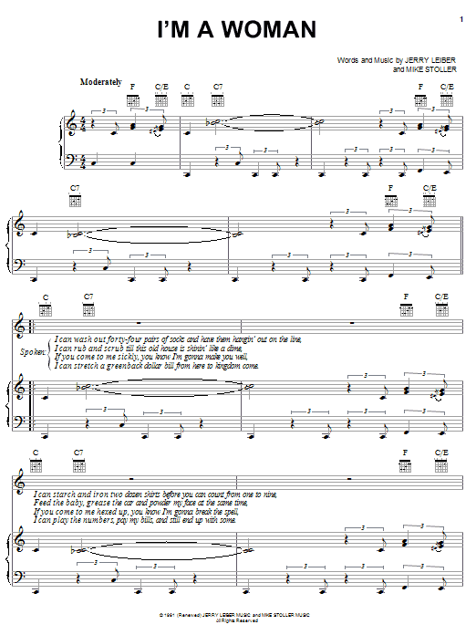 Preview Peggy Lee I'm A Woman Pop sheet music, notes and chords for Piano, Vocal & Guitar (Right-Hand Melody), SKU: 16306 sheet music, piano notes, chords, guitar tabs, score, transpose, transcribe, how to play, guide, download, learn, tutorial, progression, song, artist, awards, billboard, mtv, vh1, tour, single, album, release