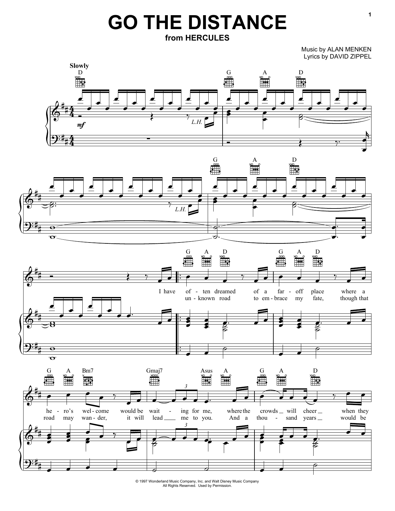 Preview Michael Bolton Go The Distance (from Disney's Hercules) Pop sheet music, notes and chords for Piano, Vocal & Guitar (Right-Hand Melody), SKU: 16313 sheet music, piano notes, chords, guitar tabs, score, transpose, transcribe, how to play, guide, download, learn, tutorial, progression, song, artist, awards, billboard, mtv, vh1, tour, single, album, release