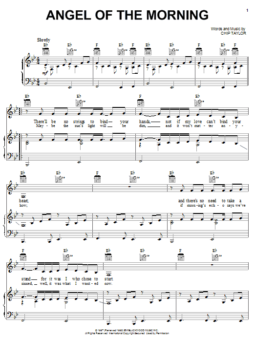 Preview Juice Newton Angel Of The Morning Pop sheet music, notes and chords for Piano, Vocal & Guitar (Right-Hand Melody), SKU: 16322 sheet music, piano notes, chords, guitar tabs, score, transpose, transcribe, how to play, guide, download, learn, tutorial, progression, song, artist, awards, billboard, mtv, vh1, tour, single, album, release