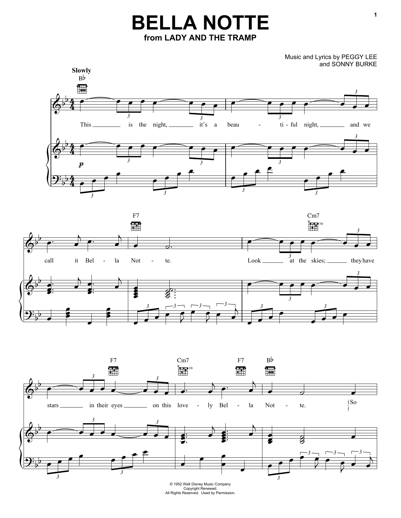 Preview Peggy Lee Bella Notte (This Is The Night) Children sheet music, notes and chords for Piano, Vocal & Guitar (Right-Hand Melody), SKU: 16330 sheet music, piano notes, chords, guitar tabs, score, transpose, transcribe, how to play, guide, download, learn, tutorial, progression, song, artist, awards, billboard, mtv, vh1, tour, single, album, release