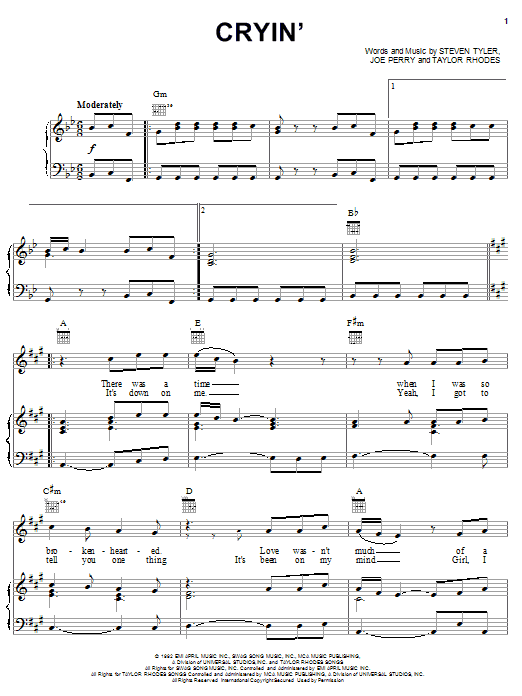 Preview Aerosmith Cryin' Pop sheet music, notes and chords for Piano, Vocal & Guitar (Right-Hand Melody), SKU: 16352 sheet music, piano notes, chords, guitar tabs, score, transpose, transcribe, how to play, guide, download, learn, tutorial, progression, song, artist, awards, billboard, mtv, vh1, tour, single, album, release