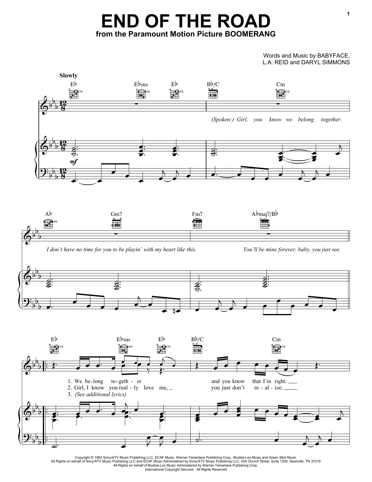 Preview Boyz II Men End Of The Road Ballad sheet music, notes and chords for Piano, Vocal & Guitar (Right-Hand Melody), SKU: 16360 sheet music, piano notes, chords, guitar tabs, score, transpose, transcribe, how to play, guide, download, learn, tutorial, progression, song, artist, awards, billboard, mtv, vh1, tour, single, album, release