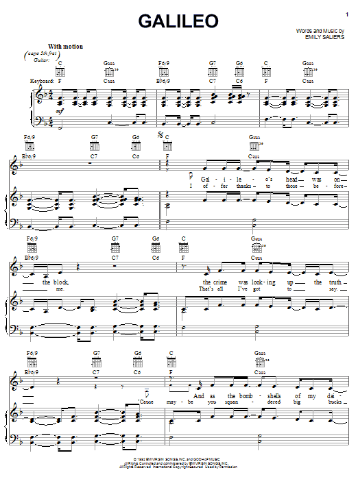 Preview Indigo Girls Galileo Pop sheet music, notes and chords for Piano, Vocal & Guitar (Right-Hand Melody), SKU: 16363 sheet music, piano notes, chords, guitar tabs, score, transpose, transcribe, how to play, guide, download, learn, tutorial, progression, song, artist, awards, billboard, mtv, vh1, tour, single, album, release