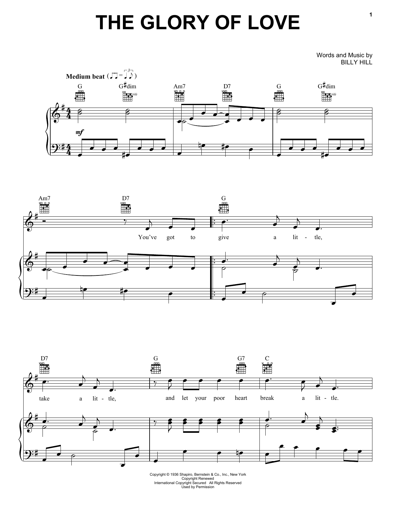 Preview Count Basie The Glory Of Love Film and TV sheet music, notes and chords for Piano, Vocal & Guitar (Right-Hand Melody), SKU: 16366 sheet music, piano notes, chords, guitar tabs, score, transpose, transcribe, how to play, guide, download, learn, tutorial, progression, song, artist, awards, billboard, mtv, vh1, tour, single, album, release