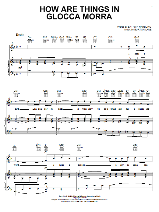 Preview E.Y. Harburg How Are Things In Glocca Morra Musicals sheet music, notes and chords for Piano, Vocal & Guitar (Right-Hand Melody), SKU: 16375 sheet music, piano notes, chords, guitar tabs, score, transpose, transcribe, how to play, guide, download, learn, tutorial, progression, song, artist, awards, billboard, mtv, vh1, tour, single, album, release