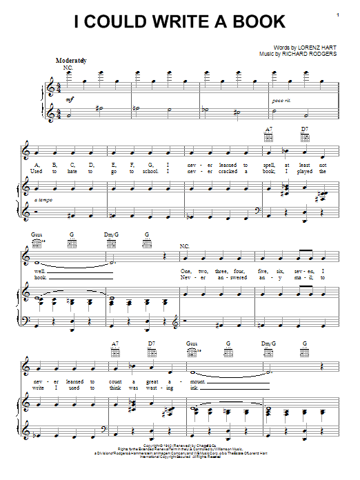Preview Rodgers & Hart I Could Write A Book Folk sheet music, notes and chords for Piano, Vocal & Guitar (Right-Hand Melody), SKU: 16377 sheet music, piano notes, chords, guitar tabs, score, transpose, transcribe, how to play, guide, download, learn, tutorial, progression, song, artist, awards, billboard, mtv, vh1, tour, single, album, release