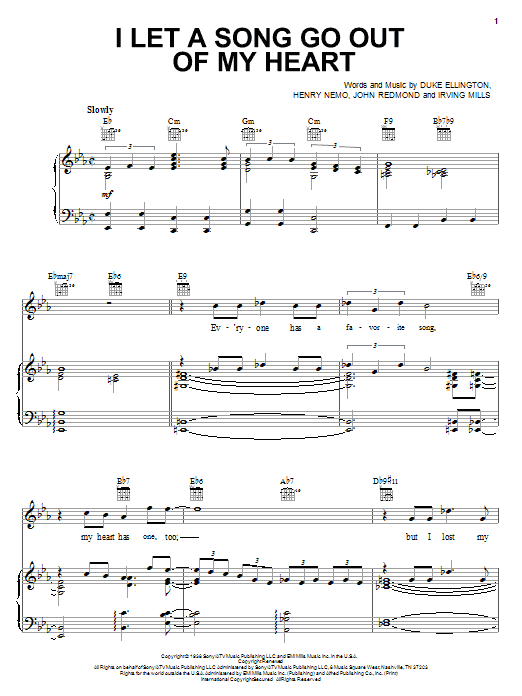Preview Duke Ellington I Let A Song Go Out Of My Heart Jazz sheet music, notes and chords for Piano, Vocal & Guitar (Right-Hand Melody), SKU: 16382 sheet music, piano notes, chords, guitar tabs, score, transpose, transcribe, how to play, guide, download, learn, tutorial, progression, song, artist, awards, billboard, mtv, vh1, tour, single, album, release