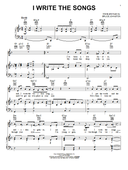 Preview Barry Manilow I Write The Songs Rock sheet music, notes and chords for Piano, Vocal & Guitar (Right-Hand Melody), SKU: 16384 sheet music, piano notes, chords, guitar tabs, score, transpose, transcribe, how to play, guide, download, learn, tutorial, progression, song, artist, awards, billboard, mtv, vh1, tour, single, album, release
