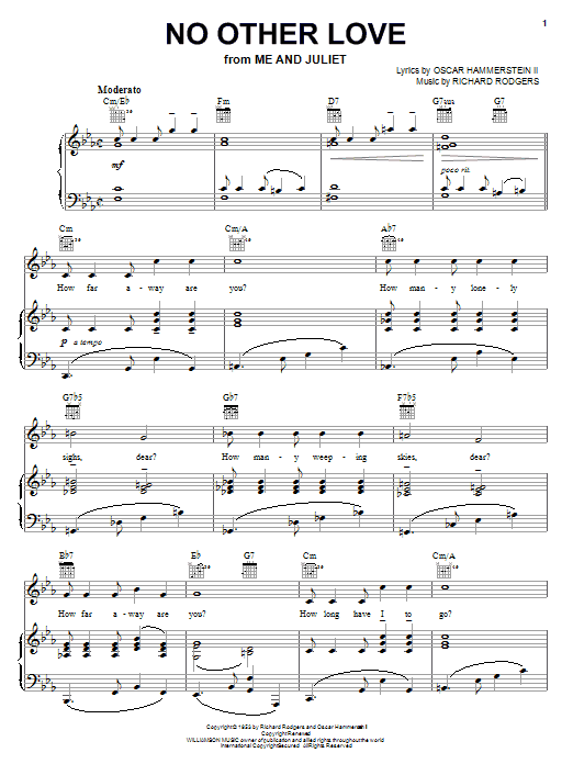 Preview Rodgers & Hammerstein No Other Love Folk sheet music, notes and chords for Piano, Vocal & Guitar (Right-Hand Melody), SKU: 16416 sheet music, piano notes, chords, guitar tabs, score, transpose, transcribe, how to play, guide, download, learn, tutorial, progression, song, artist, awards, billboard, mtv, vh1, tour, single, album, release