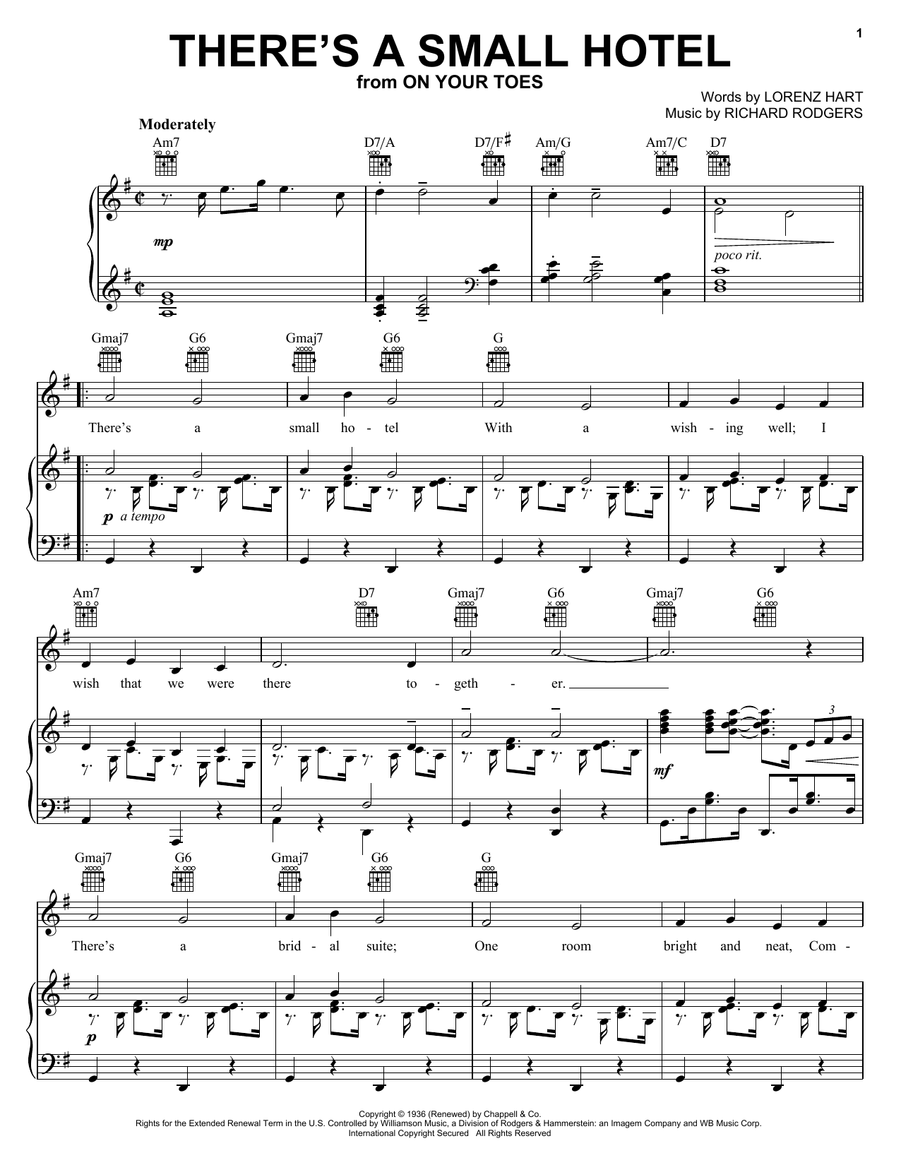 Preview Charlie Byrd There's A Small Hotel Jazz sheet music, notes and chords for Piano, Vocal & Guitar (Right-Hand Melody), SKU: 16442 sheet music, piano notes, chords, guitar tabs, score, transpose, transcribe, how to play, guide, download, learn, tutorial, progression, song, artist, awards, billboard, mtv, vh1, tour, single, album, release