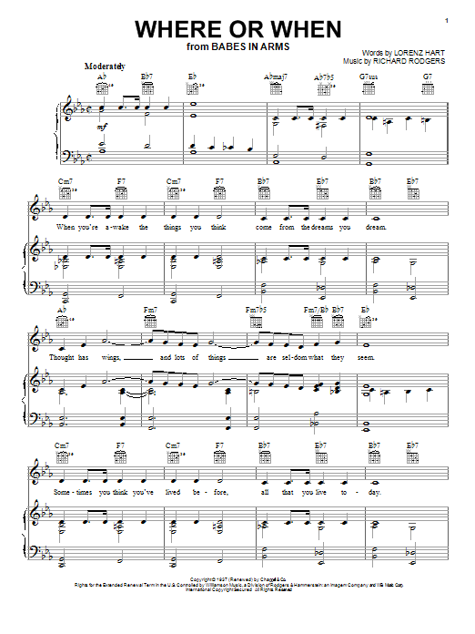 Preview Frank Sinatra Where Or When Folk sheet music, notes and chords for Piano, Vocal & Guitar (Right-Hand Melody), SKU: 16458 sheet music, piano notes, chords, guitar tabs, score, transpose, transcribe, how to play, guide, download, learn, tutorial, progression, song, artist, awards, billboard, mtv, vh1, tour, single, album, release