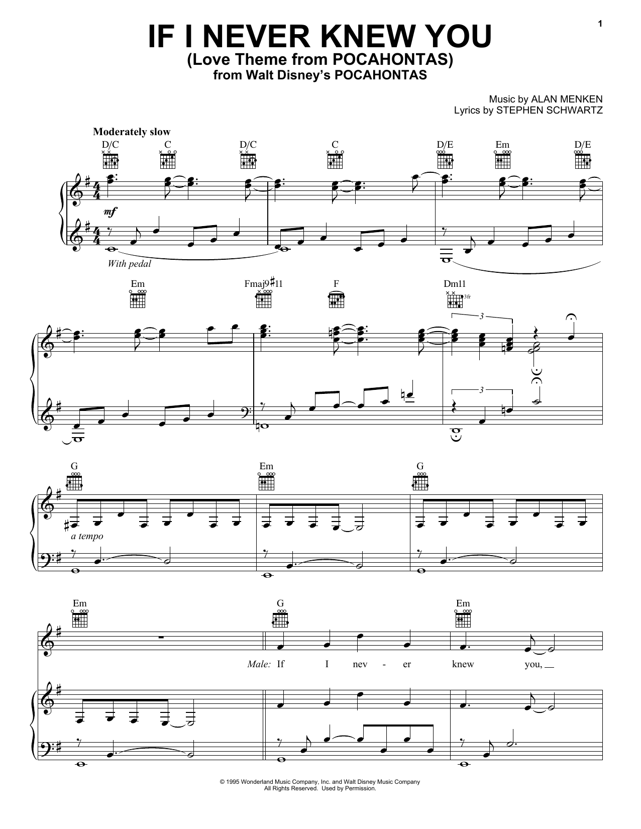 Preview Jon Secada and Shanice If I Never Knew You (Love Theme from Pocahontas) Film and TV sheet music, notes and chords for Piano, Vocal & Guitar (Right-Hand Melody), SKU: 16477 sheet music, piano notes, chords, guitar tabs, score, transpose, transcribe, how to play, guide, download, learn, tutorial, progression, song, artist, awards, billboard, mtv, vh1, tour, single, album, release