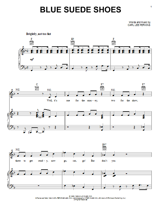 Preview Elvis Presley Blue Suede Shoes Rock sheet music, notes and chords for Piano, Vocal & Guitar (Right-Hand Melody), SKU: 16485 sheet music, piano notes, chords, guitar tabs, score, transpose, transcribe, how to play, guide, download, learn, tutorial, progression, song, artist, awards, billboard, mtv, vh1, tour, single, album, release