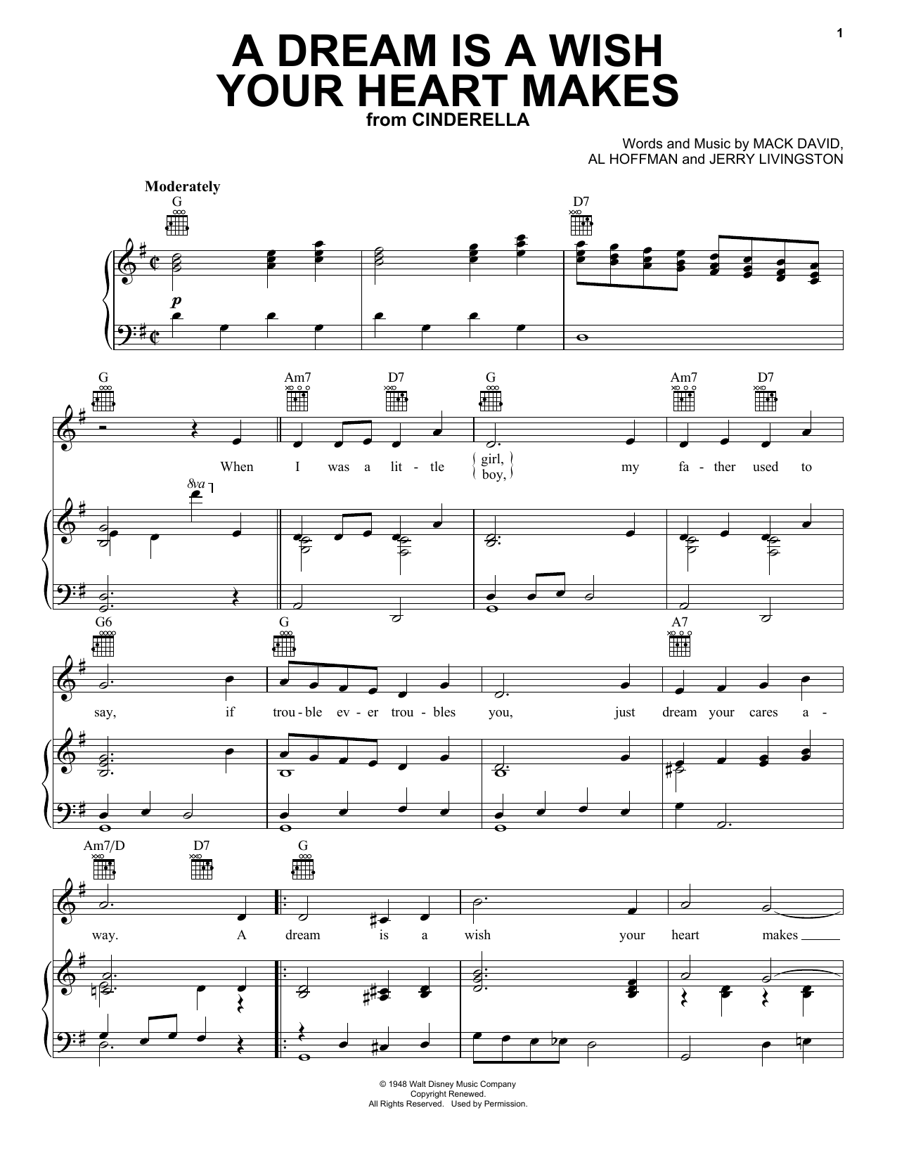 Preview Ilene Woods A Dream Is A Wish Your Heart Makes Film and TV sheet music, notes and chords for Piano, Vocal & Guitar (Right-Hand Melody), SKU: 16487 sheet music, piano notes, chords, guitar tabs, score, transpose, transcribe, how to play, guide, download, learn, tutorial, progression, song, artist, awards, billboard, mtv, vh1, tour, single, album, release