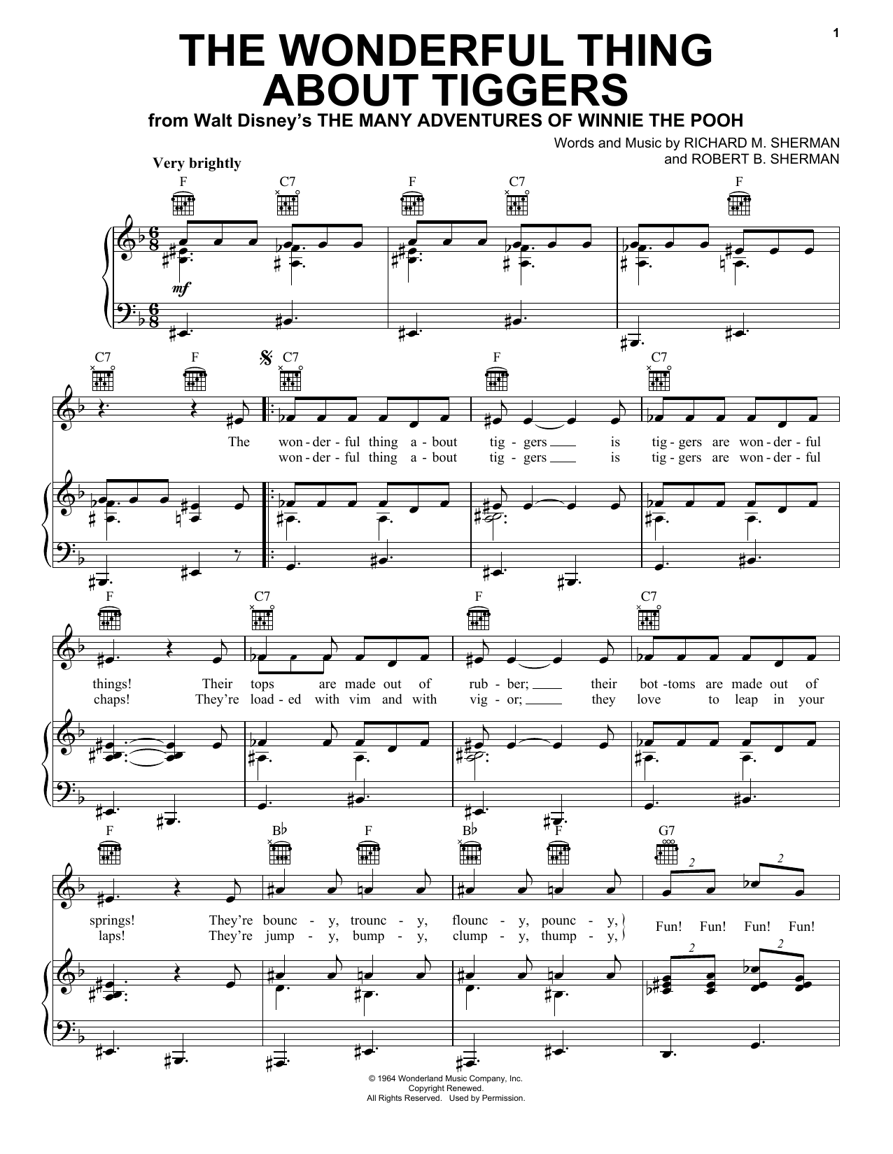 Preview Sherman Brothers The Wonderful Thing About Tiggers Children sheet music, notes and chords for Piano, Vocal & Guitar (Right-Hand Melody), SKU: 16512 sheet music, piano notes, chords, guitar tabs, score, transpose, transcribe, how to play, guide, download, learn, tutorial, progression, song, artist, awards, billboard, mtv, vh1, tour, single, album, release