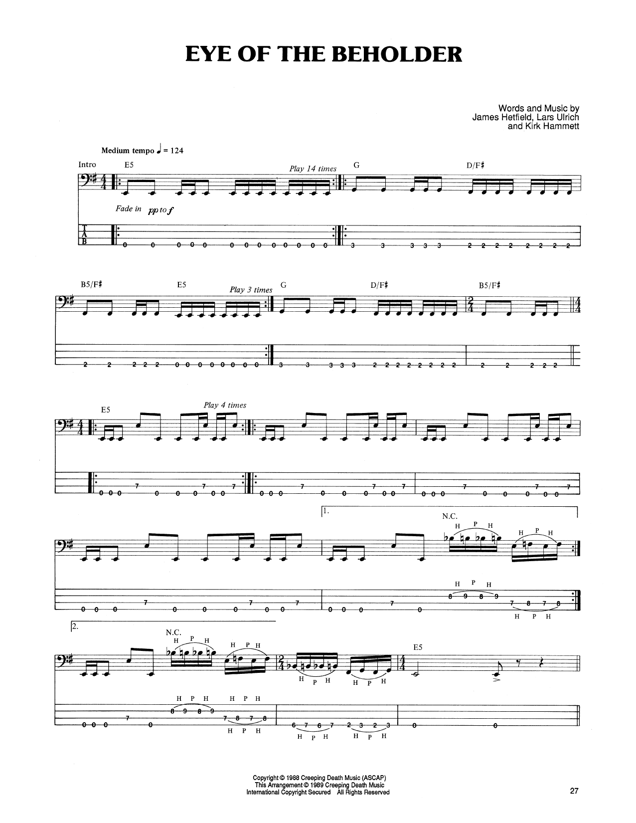 Preview Metallica Eye Of The Beholder Rock sheet music, notes and chords for Bass Guitar Tab, SKU: 165147 sheet music, piano notes, chords, guitar tabs, score, transpose, transcribe, how to play, guide, download, learn, tutorial, progression, song, artist, awards, billboard, mtv, vh1, tour, single, album, release