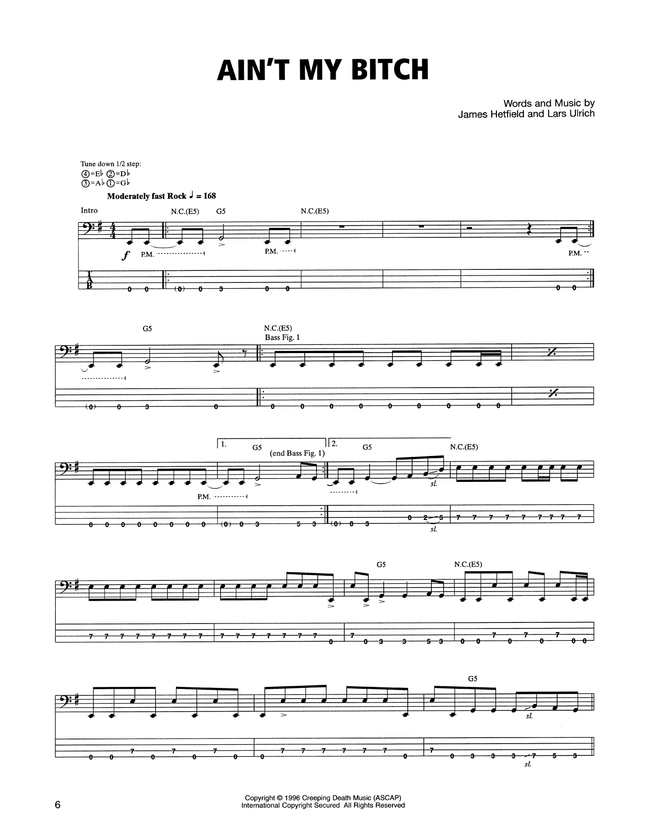Preview Metallica Ain't My Bitch Rock sheet music, notes and chords for Bass Guitar Tab, SKU: 165167 sheet music, piano notes, chords, guitar tabs, score, transpose, transcribe, how to play, guide, download, learn, tutorial, progression, song, artist, awards, billboard, mtv, vh1, tour, single, album, release