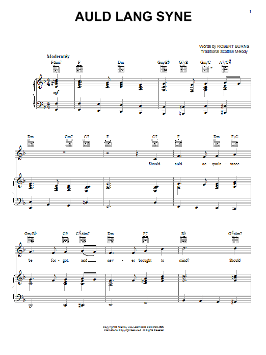 Preview Robert Burns Auld Lang Syne Folk sheet music, notes and chords for Piano, Vocal & Guitar (Right-Hand Melody), SKU: 16526 sheet music, piano notes, chords, guitar tabs, score, transpose, transcribe, how to play, guide, download, learn, tutorial, progression, song, artist, awards, billboard, mtv, vh1, tour, single, album, release