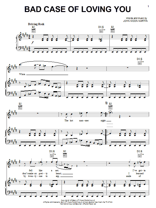 Preview Robert Palmer Bad Case Of Loving You Pop sheet music, notes and chords for Piano, Vocal & Guitar (Right-Hand Melody), SKU: 16528 sheet music, piano notes, chords, guitar tabs, score, transpose, transcribe, how to play, guide, download, learn, tutorial, progression, song, artist, awards, billboard, mtv, vh1, tour, single, album, release
