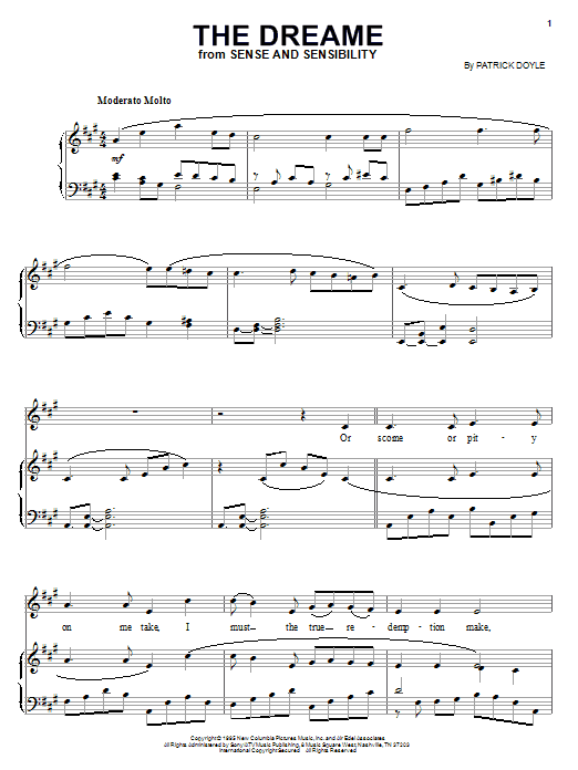 Preview Patrick Doyle The Dreame Film and TV sheet music, notes and chords for Piano, Vocal & Guitar (Right-Hand Melody), SKU: 16541 sheet music, piano notes, chords, guitar tabs, score, transpose, transcribe, how to play, guide, download, learn, tutorial, progression, song, artist, awards, billboard, mtv, vh1, tour, single, album, release