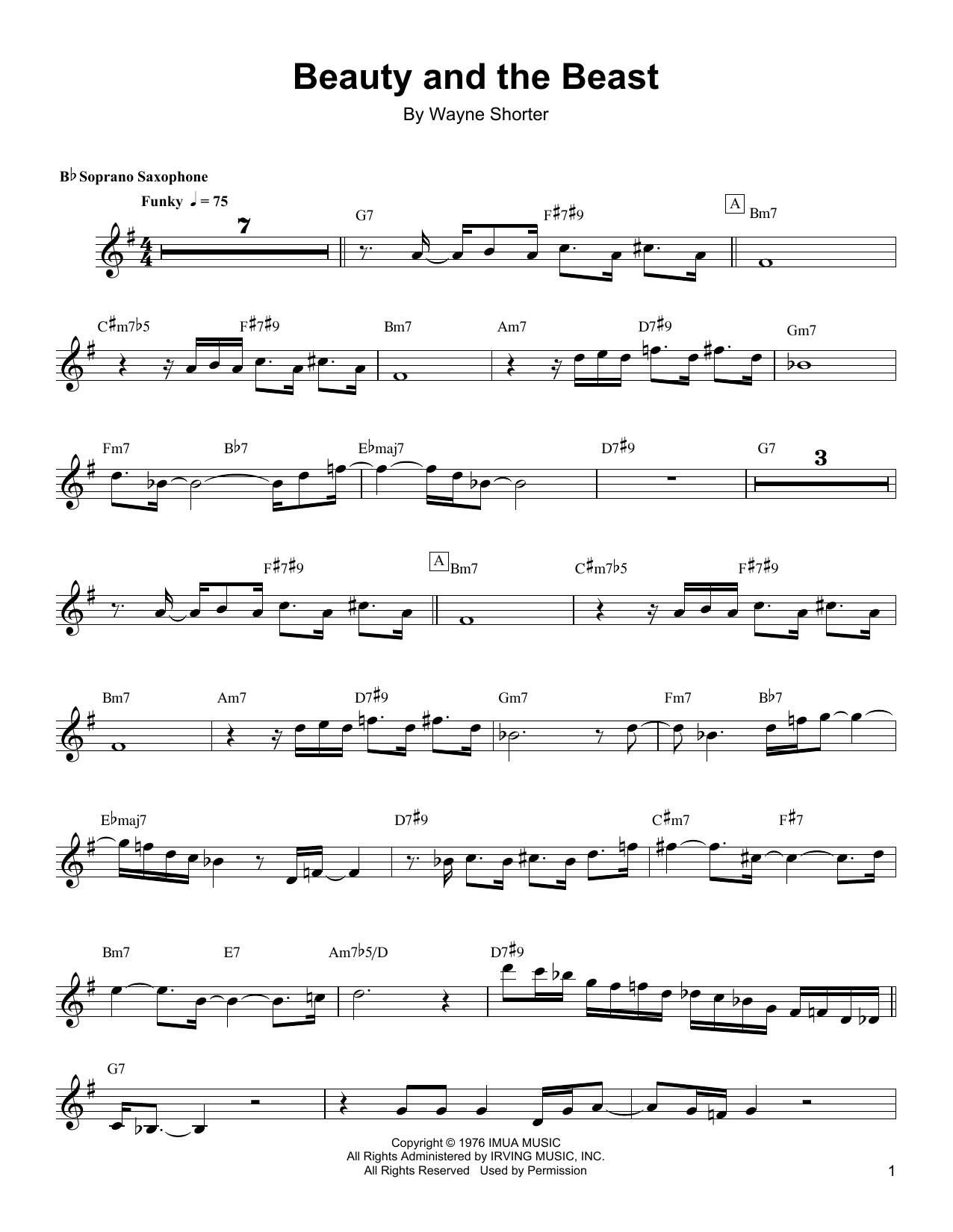 Preview Wayne Shorter Beauty And The Beast Jazz sheet music, notes and chords for Soprano Sax Transcription, SKU: 165459 sheet music, piano notes, chords, guitar tabs, score, transpose, transcribe, how to play, guide, download, learn, tutorial, progression, song, artist, awards, billboard, mtv, vh1, tour, single, album, release