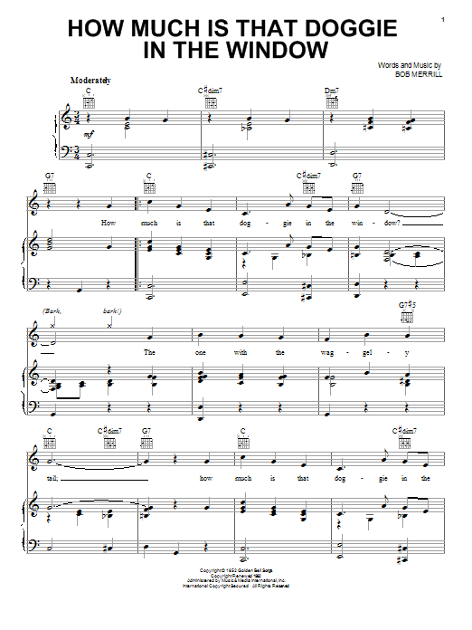 Preview Patti Page How Much Is That Doggie In The Window Children sheet music, notes and chords for Piano, Vocal & Guitar (Right-Hand Melody), SKU: 16551 sheet music, piano notes, chords, guitar tabs, score, transpose, transcribe, how to play, guide, download, learn, tutorial, progression, song, artist, awards, billboard, mtv, vh1, tour, single, album, release