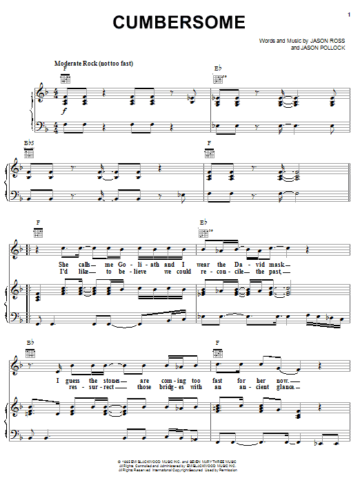 Preview Seven Mary Three Cumbersome Rock sheet music, notes and chords for Piano, Vocal & Guitar (Right-Hand Melody), SKU: 16607 sheet music, piano notes, chords, guitar tabs, score, transpose, transcribe, how to play, guide, download, learn, tutorial, progression, song, artist, awards, billboard, mtv, vh1, tour, single, album, release