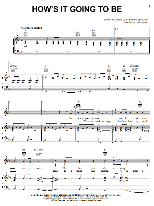 Preview Third Eye Blind How's It Going To Be Rock sheet music, notes and chords for Piano, Vocal & Guitar (Right-Hand Melody), SKU: 16637 sheet music, piano notes, chords, guitar tabs, score, transpose, transcribe, how to play, guide, download, learn, tutorial, progression, song, artist, awards, billboard, mtv, vh1, tour, single, album, release