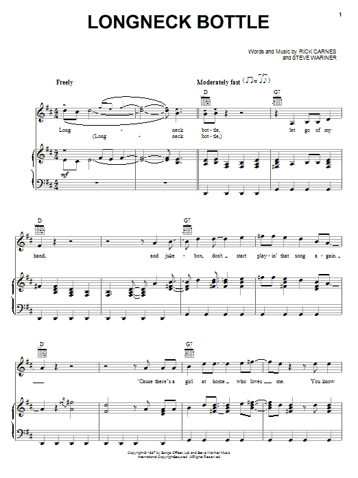 Preview Garth Brooks Longneck Bottle Pop sheet music, notes and chords for Piano, Vocal & Guitar (Right-Hand Melody), SKU: 16640 sheet music, piano notes, chords, guitar tabs, score, transpose, transcribe, how to play, guide, download, learn, tutorial, progression, song, artist, awards, billboard, mtv, vh1, tour, single, album, release