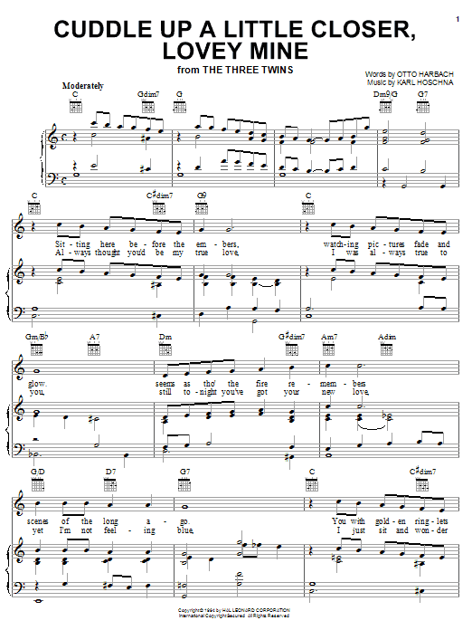 Preview Karl Hoschna Cuddle Up A Little Closer, Lovey Mine Jazz sheet music, notes and chords for Piano, Vocal & Guitar (Right-Hand Melody), SKU: 16646 sheet music, piano notes, chords, guitar tabs, score, transpose, transcribe, how to play, guide, download, learn, tutorial, progression, song, artist, awards, billboard, mtv, vh1, tour, single, album, release