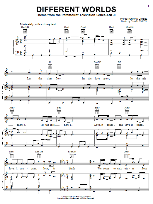 Preview Norman Gimbel Different Worlds Pop sheet music, notes and chords for Piano, Vocal & Guitar (Right-Hand Melody), SKU: 16649 sheet music, piano notes, chords, guitar tabs, score, transpose, transcribe, how to play, guide, download, learn, tutorial, progression, song, artist, awards, billboard, mtv, vh1, tour, single, album, release