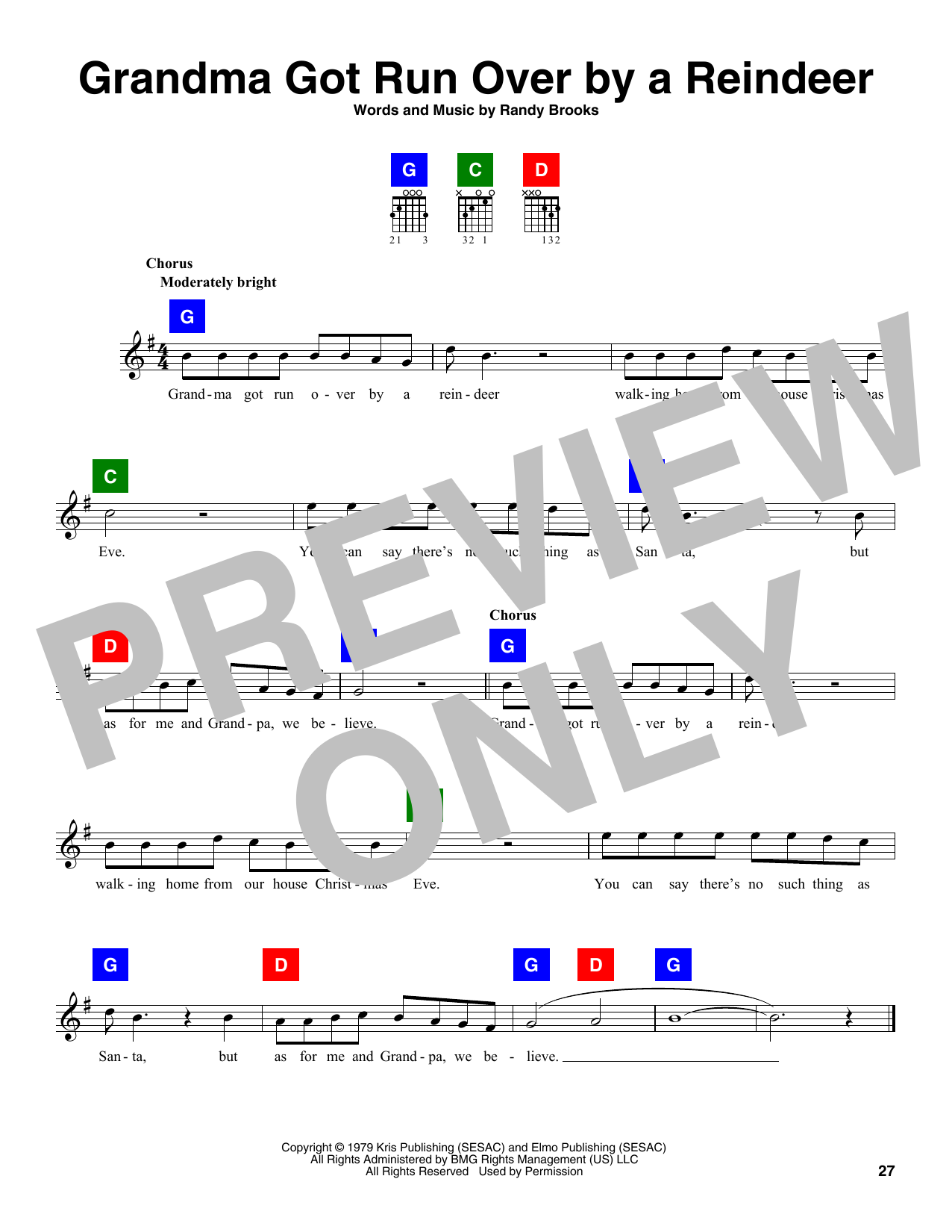 Preview Randy Brooks Grandma Got Run Over By A Reindeer Winter sheet music, notes and chords for ChordBuddy, SKU: 166523 sheet music, piano notes, chords, guitar tabs, score, transpose, transcribe, how to play, guide, download, learn, tutorial, progression, song, artist, awards, billboard, mtv, vh1, tour, single, album, release